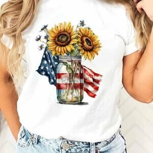 Fourth Of July Flag Jars Suowers Patriotic Summer T-Shirt